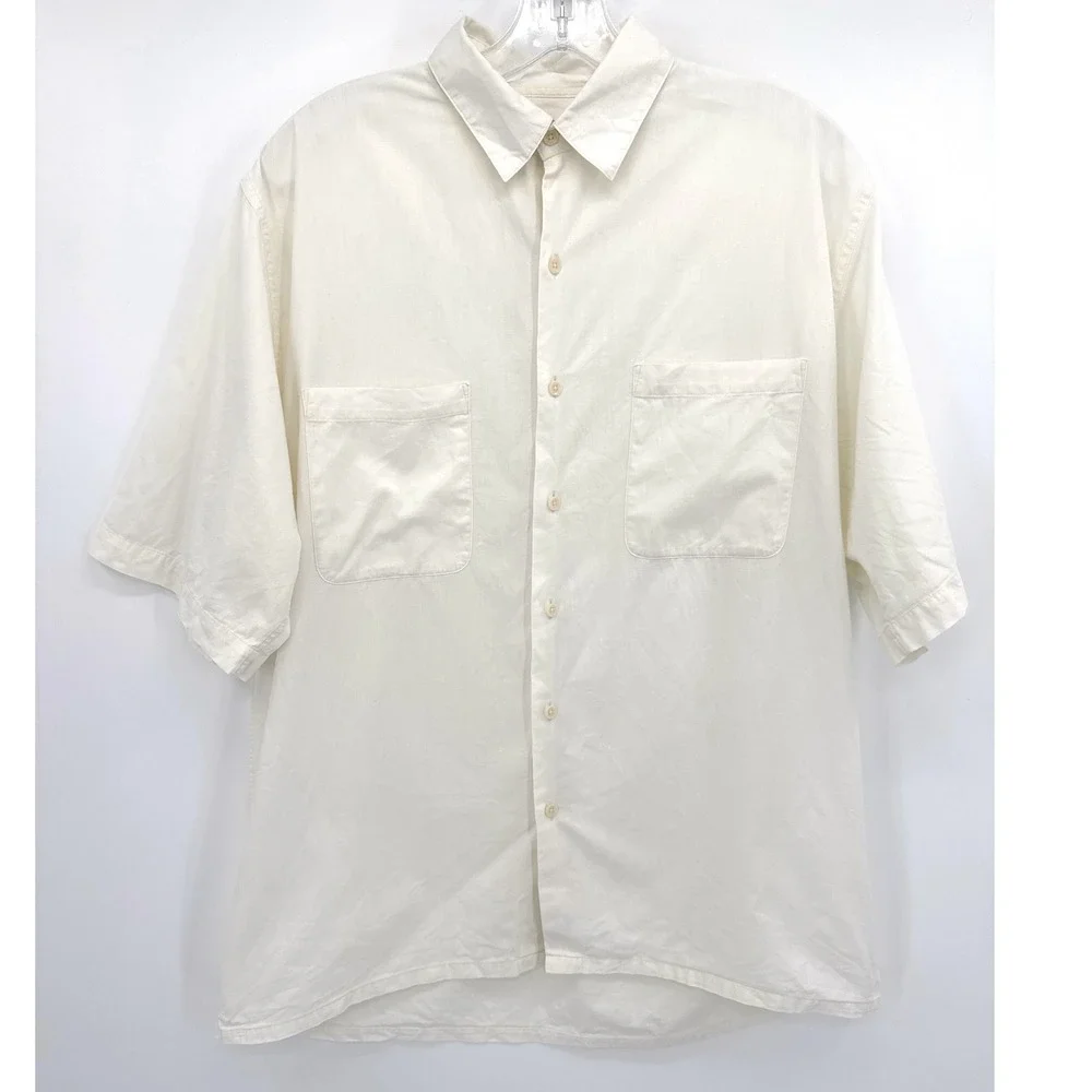 VTG Safari Banana Republic Button Up yellow Shirt Mens M Short Sleeve